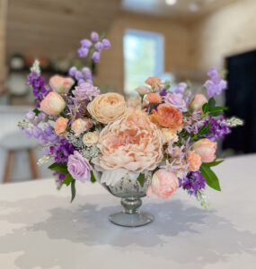 purple and orange silk floral arrangement