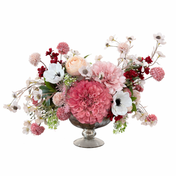 burgundy and pink silk floral arrangement