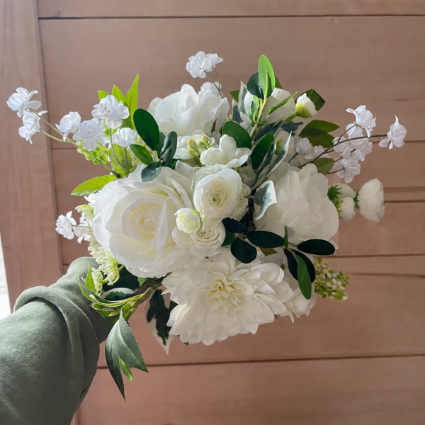 white silk floral bridesmaid bouquet