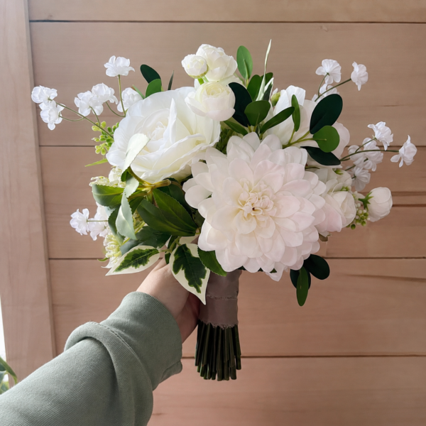 white silk floral bridesmaid bouquet