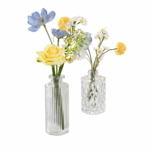 blue and yellow silk floral bud vase