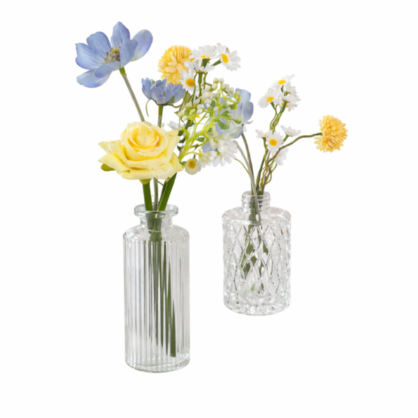 blue and yellow silk floral bud vase