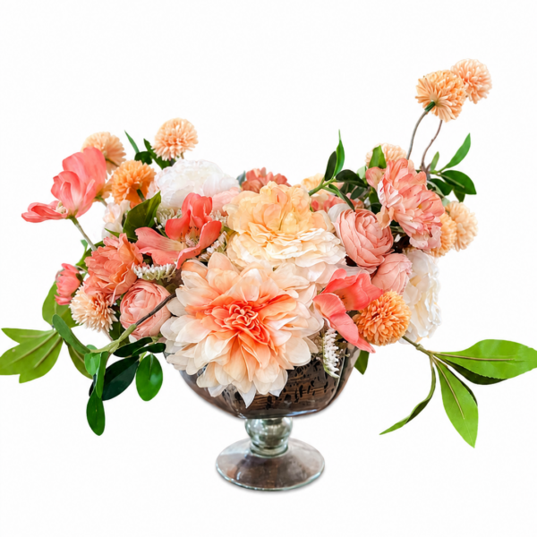 coral and orange silk floral arrangement