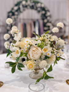 yellow ivory and white silk floral arrangement