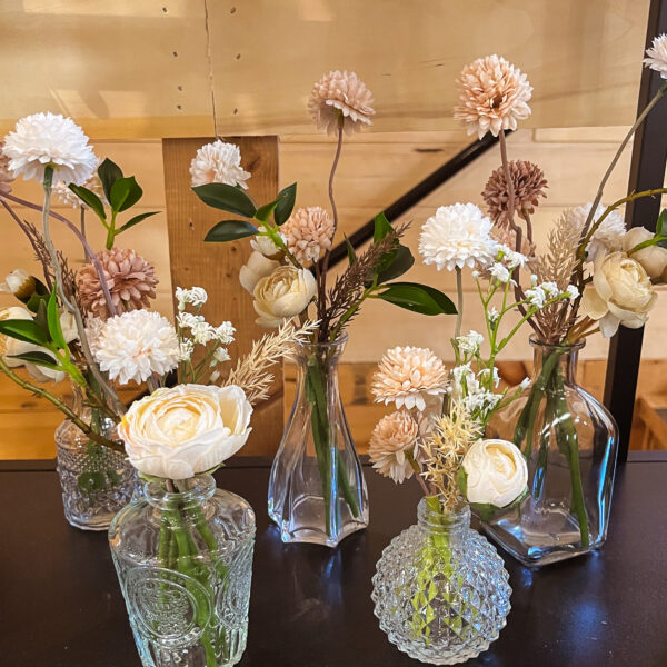 brown and nude toned silk floral bud vases